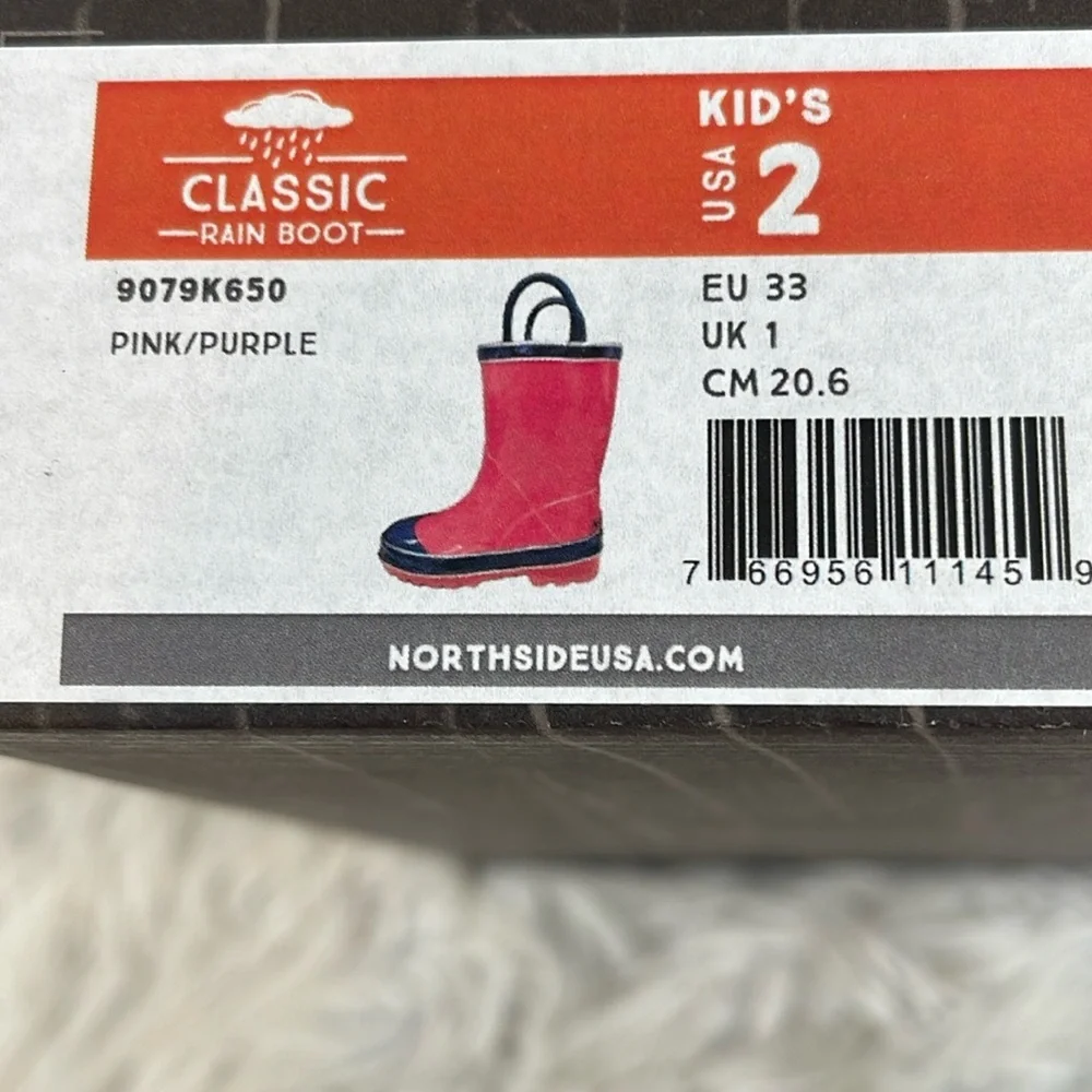 Northside Little Girls' Classic Solid Rainboot Pink / Purple Slip On Size 2 NEW